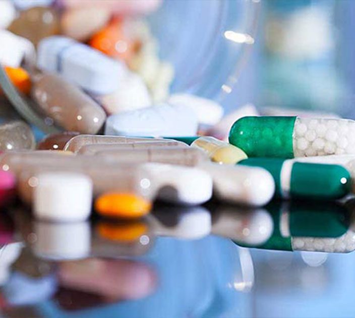 Tablets and capsules close up