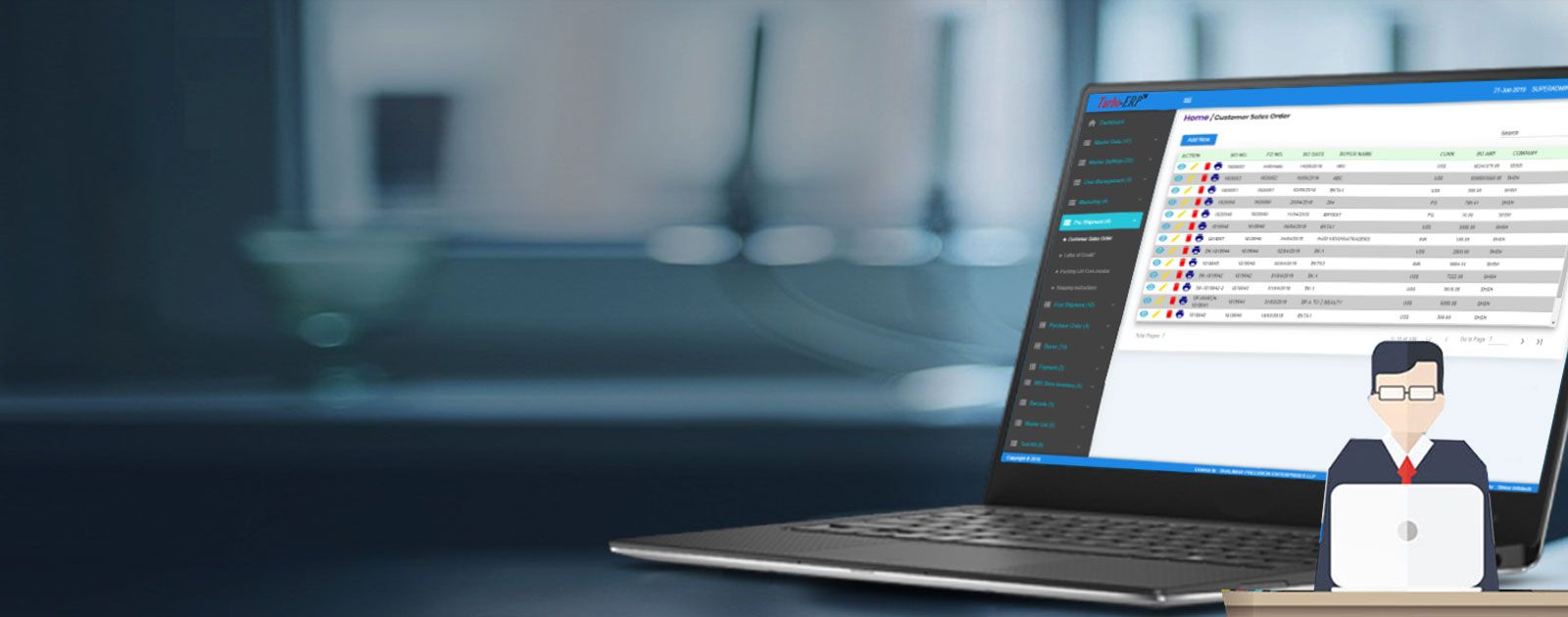 ERP software on a laptop screen